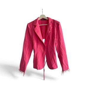 Denim Love Pink Feather Trim Women's Jacket Size Medium